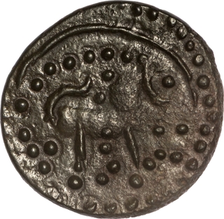 Very Rare Copper Alloy Coin of Vishnukundin Dynasty with Elephant on lotus on the reverse.
