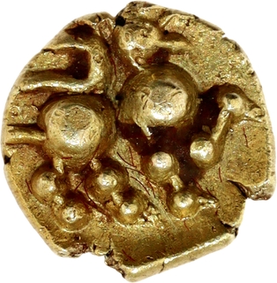 Rare Gold Fanam Coin of Chalukyas of Kalyana of Lion type.