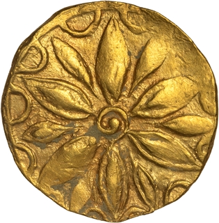 Very Rare Unlisted Gold Gadyana Coin of Chalukyas of Kalyana witth Lotus and trident.