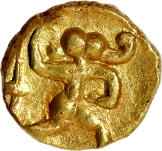  Rare Gold Fanam Coin of Shilaharas of Karad with Hanuman and Kannada letter Shri.