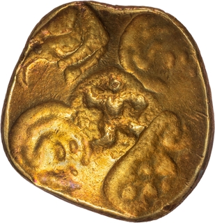 Rare Gold Punchmarked Pagoda Coin of Kadambas of Hangal with Hanuman in the center.