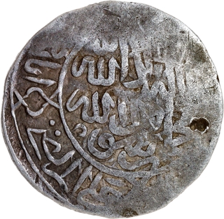 Extremely Rare Akbar, Silver Shahrukhi, AH 965, Adl-e-Kabul Counterstamp on Babur Lahore Issue.