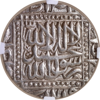 Top-Pop Graded NGC by AU-55, Rare Akbar Agra Dar-ul-khilafa Mint, Silver Rupee AH 982 Coin.