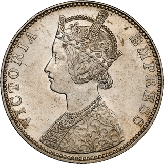 Bikanir State Silver Rupee, 1892 -Victoria Empress Issue, Maharaja Ganga Singh, NGC MS 62, Rare in This Grade.
