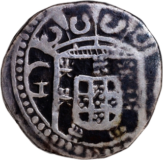 Indo Portuguese Goa D. Pedro II Silver Half Xerafim Coin of 1684.
