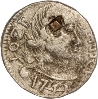  Very Rare Indo-Portuguese, Goa, D. Jose I Silver Pardau (½ Rupia), 1752 AD Coin.