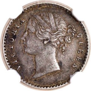 Very Rare NGC XF40 Graded Silver Two Annas Mule Coin of Victoria Queen of Calcutta Mint of 1841.