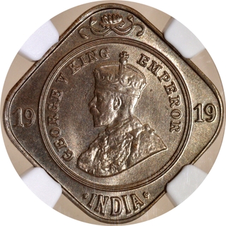 Very Rare NGC MS 65 Graded Cupro-Nickel Two Annas Coin of King George V of Calcutta Mint of 1919.