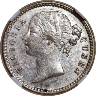 Extremely Rare NGC AU 55 Graded Silver Mule Quarter Rupee Coin of Victoria Queen of Calcutta Mint of 1840.