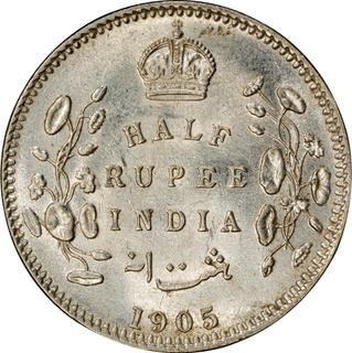Very Rare PCGS MS 61 Graded Silver Half Rupee Coin of King Edward VII of Calcutta Mint of 1905.