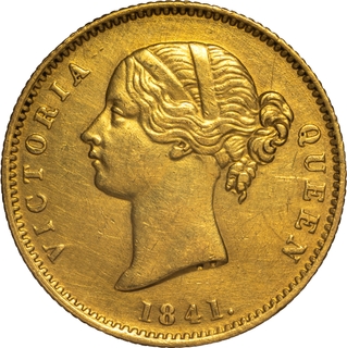 Very Rare Gold One Mohur Coin of Victoria Queen Divided Legend of Calcutta Mint of 1841.