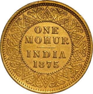 Extremely Rare Gold One Mohur Coin of Victoria Queen of Calcutta Mint of 1875.
