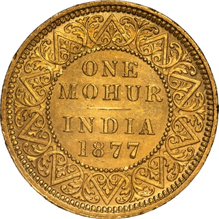 Extremely Rare Gold One Mohur Coin of Victoria Empress of Calcutta Mint of 1877.