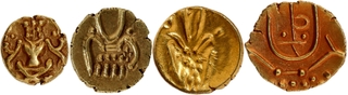Lot of Four Gold different Fanams  Cochin Jinji Mysore & Tanjore Coins.