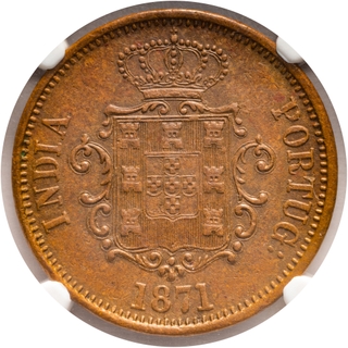  Indo-Portuguese Colonial Coinage, Luiz I Copper ½ Tanga (30 Reis), 1871, KM 305, NGC AU55BN, Very Rare.