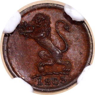 Graded NGC PF 63 BN- Madras Presidency East India Company- Soho Mint Copper Cash Proof 1803- Inverted Die Axis Coin.