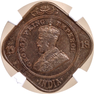 Rare NGC MS 63 Graded Cupro Nickel Two Annas Coin of King George V of Calcutta Mint of 1918.