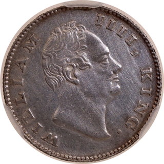Very Rare NGS AU 58 Graded Silver Half Rupee Coin of King William IIII of Calcutta Mint of 1835 with F incused.