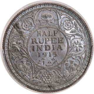 Very Rare PCGS MS 63 Graded Silver Half Rupee Coin of King George V of Calcutta Mint of 1915.
