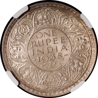 Very Rare NGC MS 62 Graded Silver One Rupee Coin of King George VI of Bombay Mint of 1938.