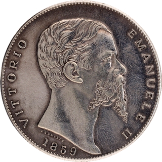 Silver Five Lire Coin of Victor Emmanuel II of Italy.