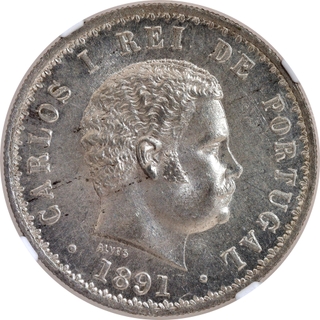 Rare NGC Graded MS 63 Carlos I Silver Five Hundred Reis Coin of  Portugal of 1891.