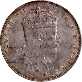 Rare Silver One Dollar Coin of King Edward VII of Strait Settlement of 1907.