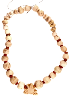 Primitive Money Ornament, Antique Beaded Necklace (Rigvedic Period Style) with Frog Motif Nishka Bead at center. 
