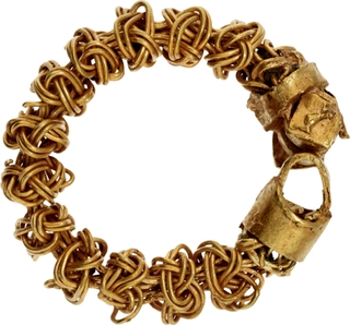 Very Rare Possibly Satavahana Period Gold Earring (100 BC). Intricately Woven Wire Design with Floral Terminals and Ingenious Locking Mechanism.