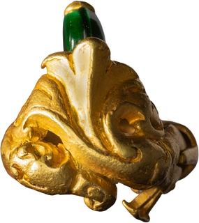 Possibly Satavahana Period (100 BC) Peacock Motif Gold Mukut with Emerald, Ritual Crown Ornament for Shivalinga Adornment.