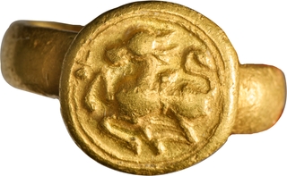 Exquisite Gold Ring Featuring Nandi (Bull) Emblem Possibly from Nolamba Period (10th Century AD).