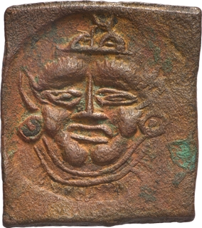 An Exceptional Museum-Grade Yaksha Coin in UNC grade from Taxila (185–168 BC), remarkably preserved with complete iconography and an attractive untouched natural patina.