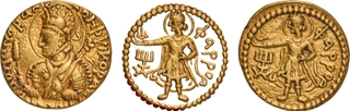 Exceedingly Rare Unlisted Gold Dinar Coin of Huvishka of Kushan Dynasty of Pharro type.