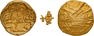 Exceptionally Important Kanda Gopalan Madai Gold Coin of the Telugu Cholas with Lord Krishna with Flute (Venugopala) Type from Nellore Region.