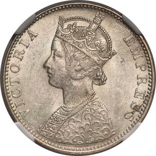 Bikanir, Maharaja Ganga Singh, Silver Rupee, 1892 AD - NGC MS 61.