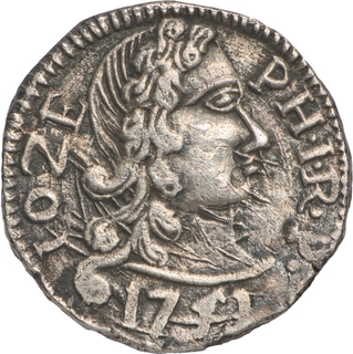 Extremely Rare in this grade, Indo-Portuguese Goa, D. Jose I Silver Pardau (½ Rupia), 1751 AD Coin.