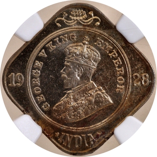 Rare NGC MS 63 Graded Cupro Nickel Two Annas Coin of King George V of Bombay Mint of 1928.
