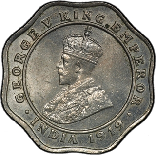 Very Rare PCGS MS 63 Graded Cupro Nickel Four Annas Coin of King George V of Calcutta Mint of 1919.