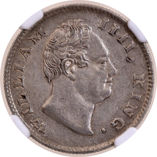 Extremely Rare NGC AU 58 Graded F raised Silver Half Rupee Coin of King William IIII of Calcutta Mint of 1835.