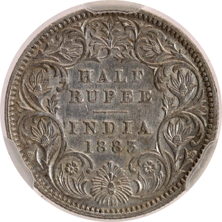 Extremely Rare NGS MS 60 Graded 1883 Silver Half Rupee Coin of Victoria Empress of Calcutta Mint.