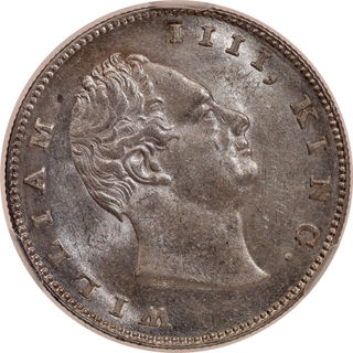 Very Rare NGS MS 63 Graded Silver One Rupee Coin of Calcutta Mint of King William IIII of 1835 of R S Incused.