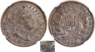 Exceptionally Rare NGC AU Graded King William IIII of Silver One Rupee Coin of Calcutta Mint of 1835.