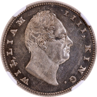 Extremely Rare Top Pop NGC MS 61 Graded Die Flip Silver One Rupee Coin of King William IIII of Bombay Mint of 1835.