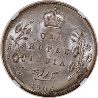 Very Rare NGC MS 64 Graded Silver One Rupee Coin of King Edward VII of Calcutta Mint of 1906.