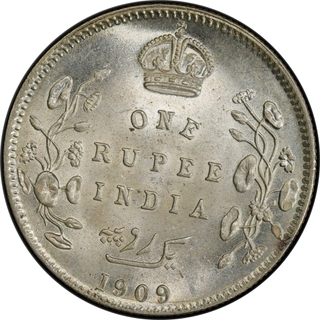 Extremely Rare Top Pop PCGS MS 64 Graded Silver One Rupee Coin of King Edward VII of Calcutta Mint of 1909.