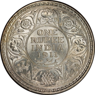 Extremely Rare PCGS MS 63 Graded Silver One Rupee Coin of King George V of Bombay Mint of 1911.