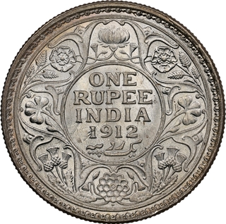 Very Rare NGC MS 64 Graded Silver One Rupee Coin of King George V of Bombay Mint of 1912.