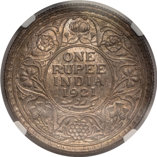 Very Rare NGC MS 64 Graded Silver One Rupee Coin of King George V of Bombay Mint of 1921.