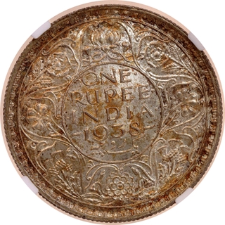 Very Rare NGC MS 63+ Graded Silver One Rupee Coin of Bombay Mint of King George VI of 1938.