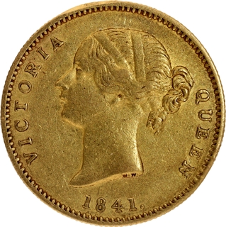 Extremely Rare Gold One Mohur Coin of Victoria Queen Divided Legend of Calcutta Mint of 1841.